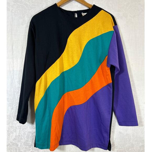 Sunny South Tops - Sunny Sport South Vintage Tunic Large Black Abstract Art to Wear Unique USA